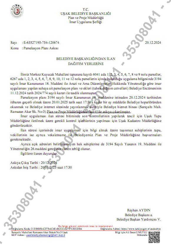 Kuyucak Mahallesi 6041 ve 6267 Nolu Adalarda Yapılan 3194 Sayılı İmar 18. Madde Uygulaması