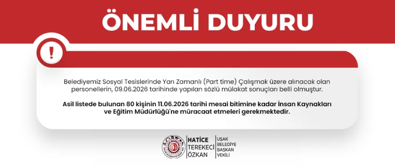 Sözlü mülakat sonuçları belli olmuştur.